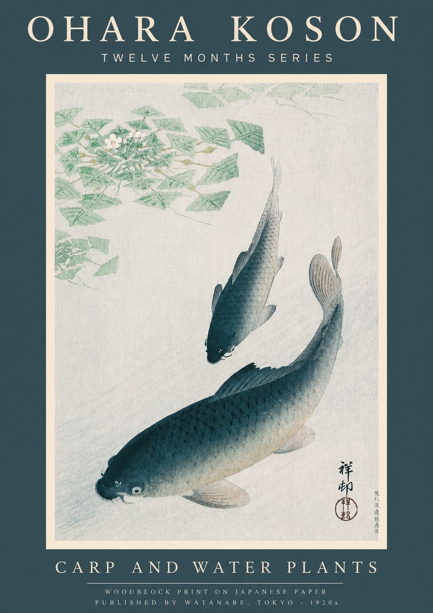 Ohara Koson Carp and Water Plants No2 - Affiche