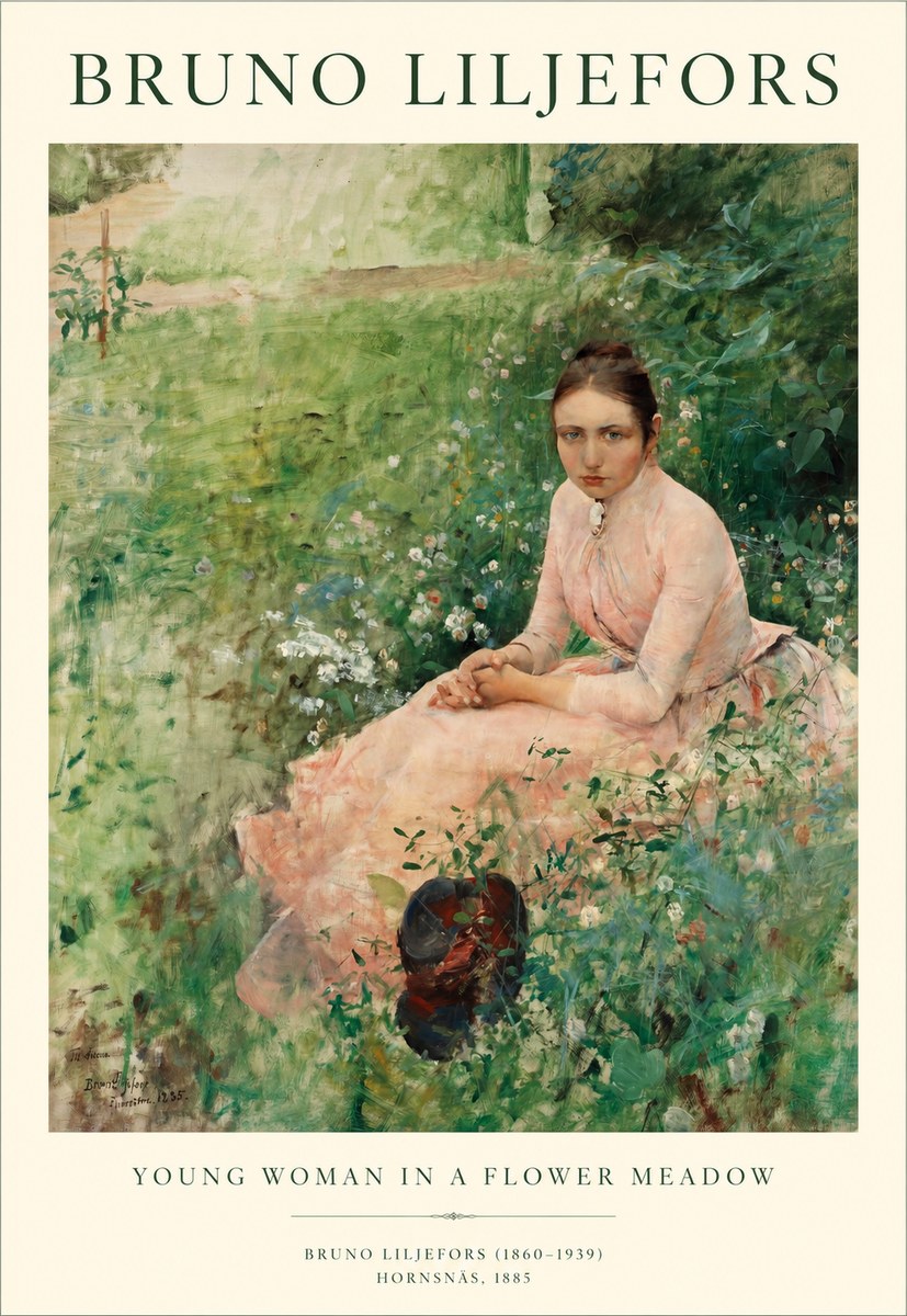 Bruno Liljefors Young Woman in a Flower Meadow No1 - Affiche