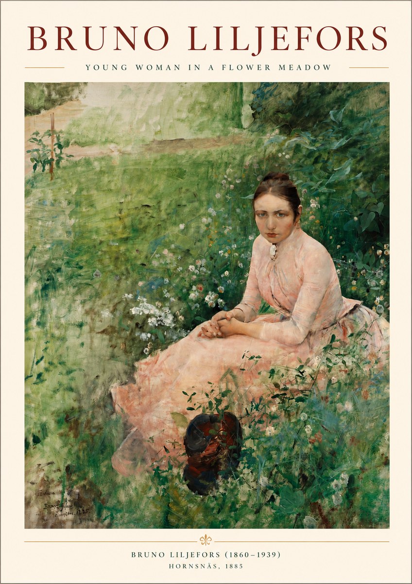 Bruno Liljefors Young Woman in a Flower Meadow No3 - Affiche