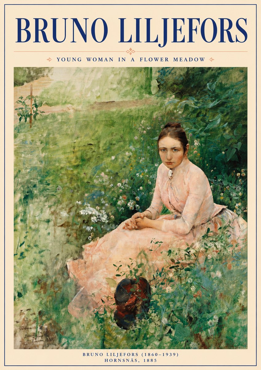 Bruno Liljefors Young Woman in a Flower Meadow No6 - Affiche