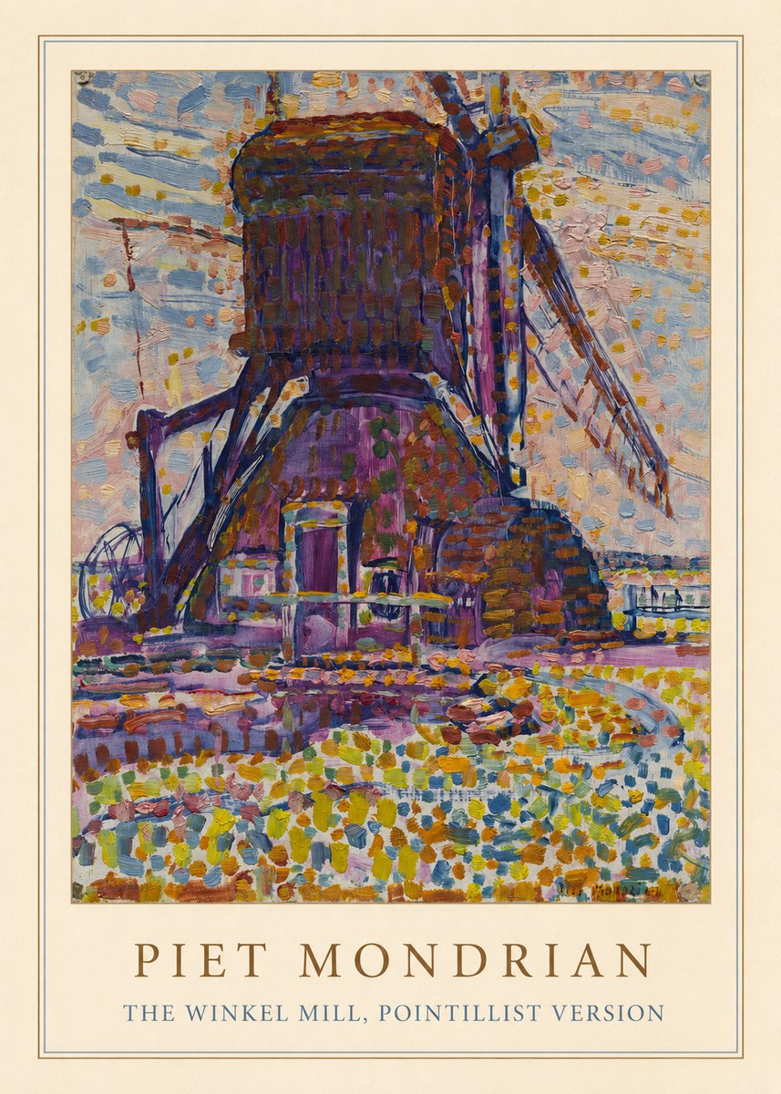 Piet Mondrian The Winkel Mill, Pointillist Version No3 - Affiche