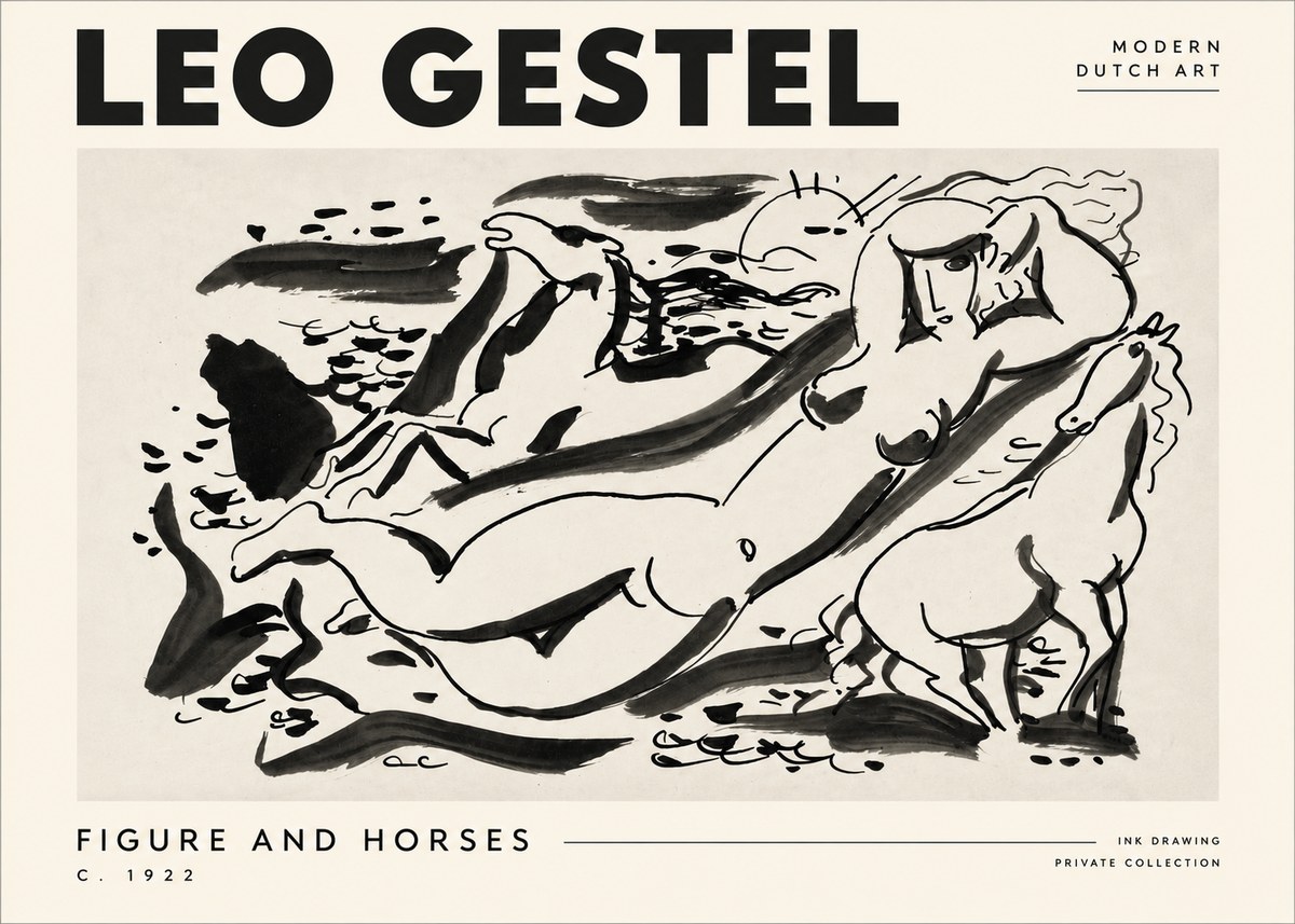 Leo Gestel Figure and Horses No4 - Affiche