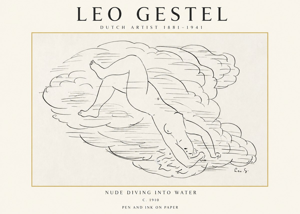 Leo Gestel Nude Diving into Water No1 - Affiche