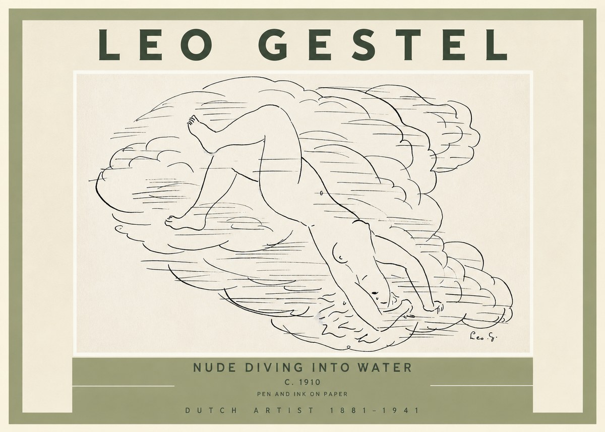 Leo Gestel Nude Diving into Water No2 - Affiche