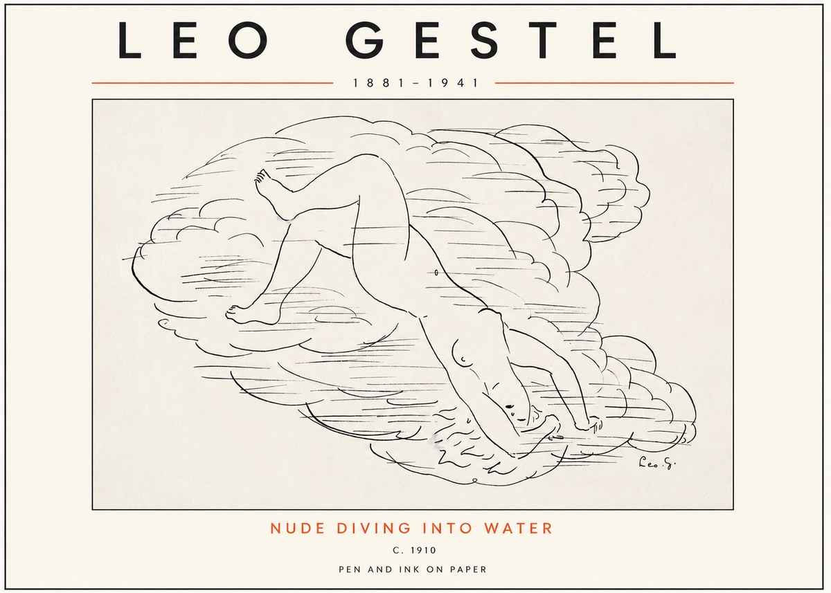 Leo Gestel Nude Diving into Water No3 - Affiche