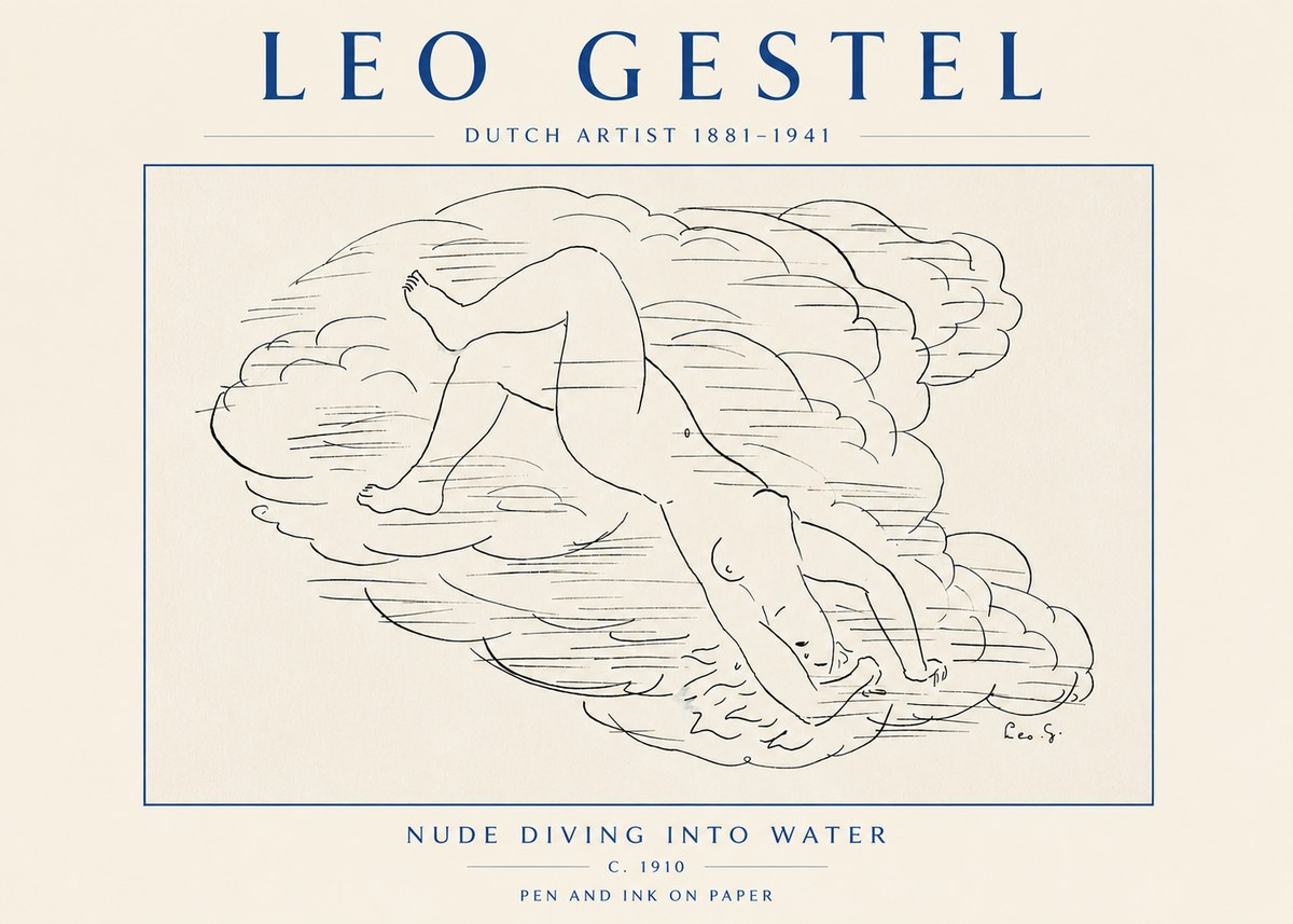 Leo Gestel Nude Diving into Water No4 - Affiche