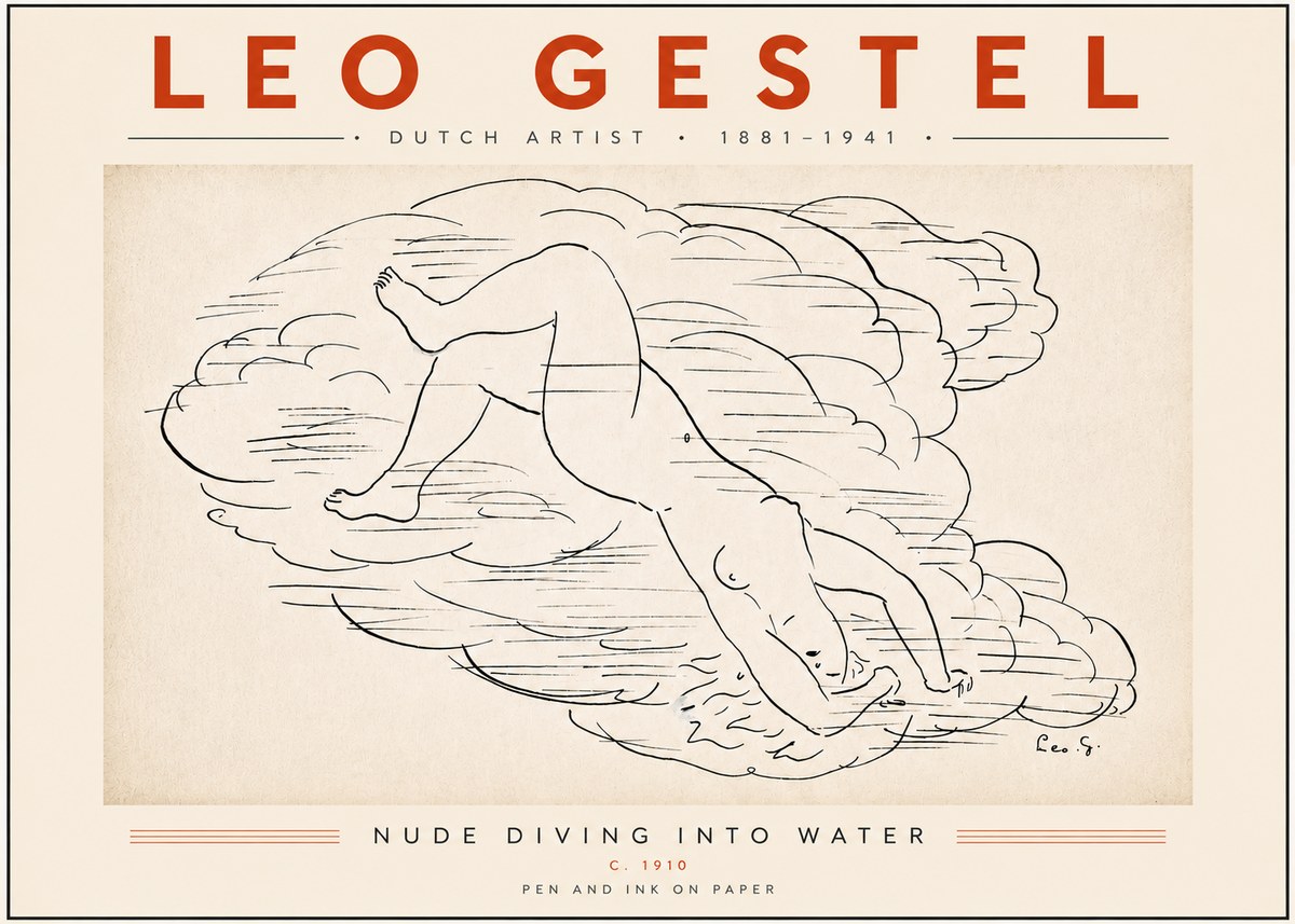 Leo Gestel Nude Diving into Water No5 - Affiche