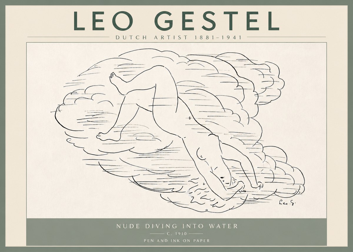 Leo Gestel Nude Diving into Water No6 - Affiche