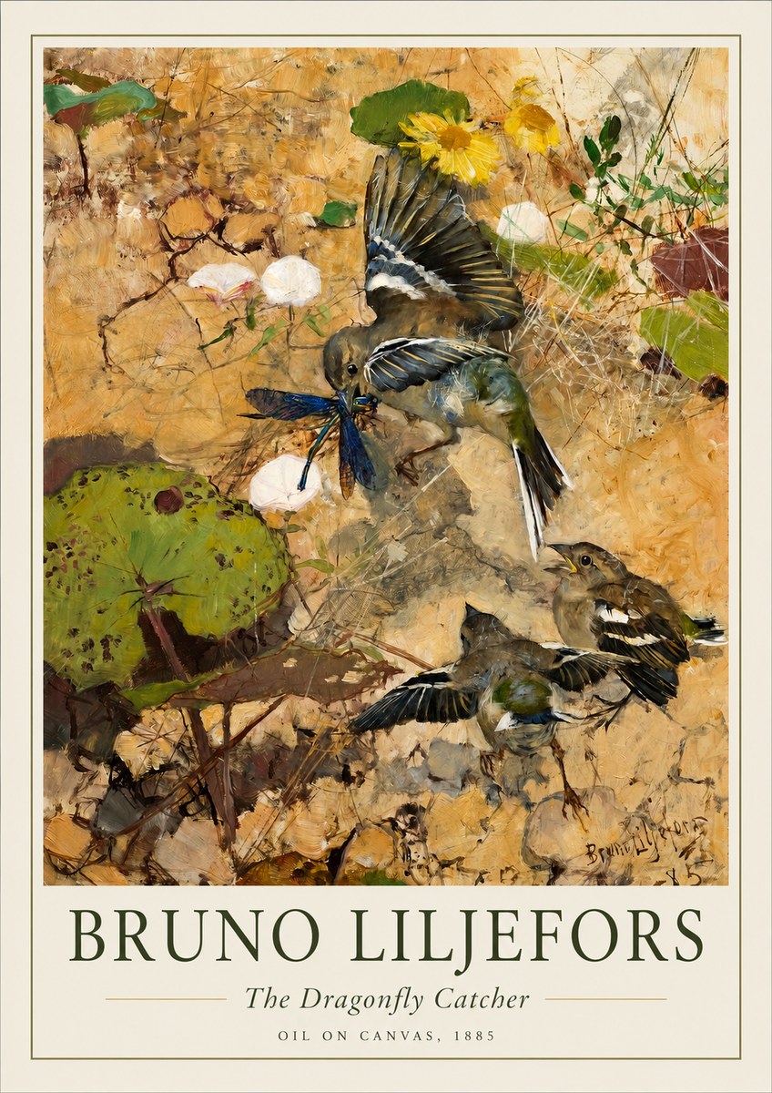 Bruno Liljefors Birds with Dragonfly No2 - Affiche
