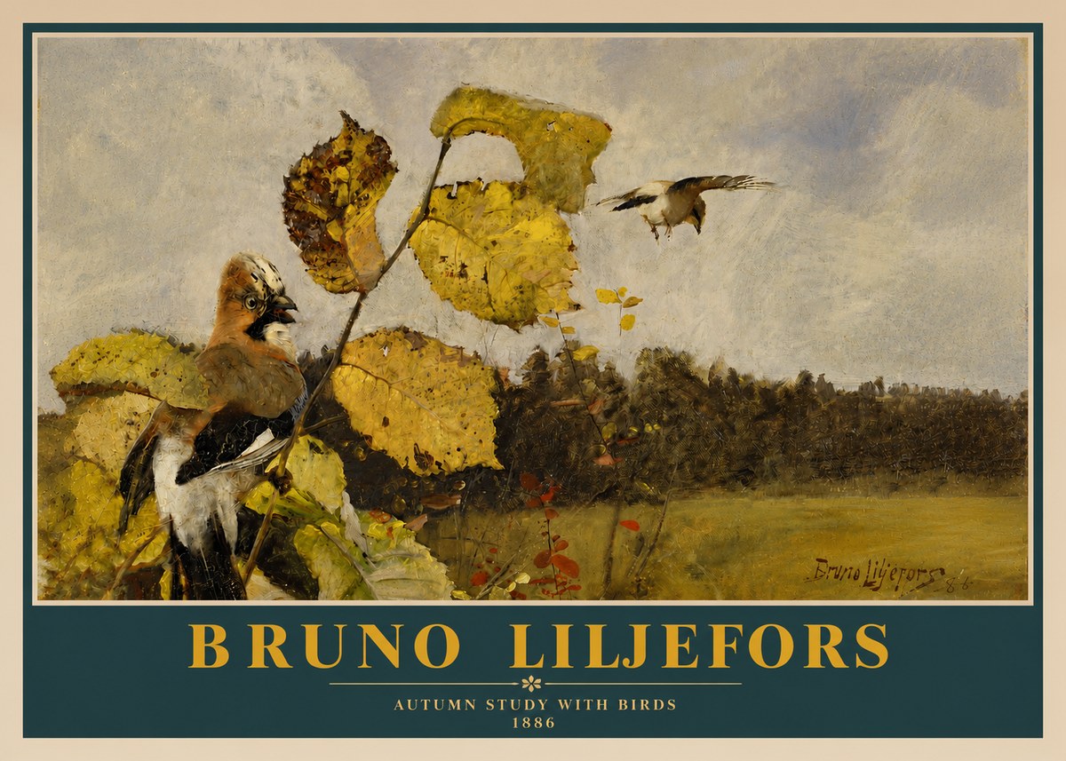 Bruno Liljefors Autumn Study with Birds No3 - Affiche