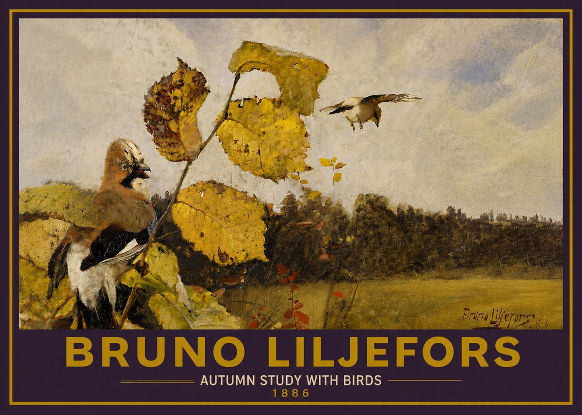 Bruno Liljefors Autumn Study with Birds No5 - Affiche