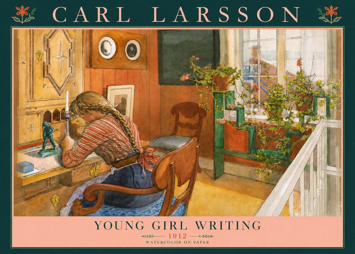Carl Larsson Young Girl Writing No3 - Affiche