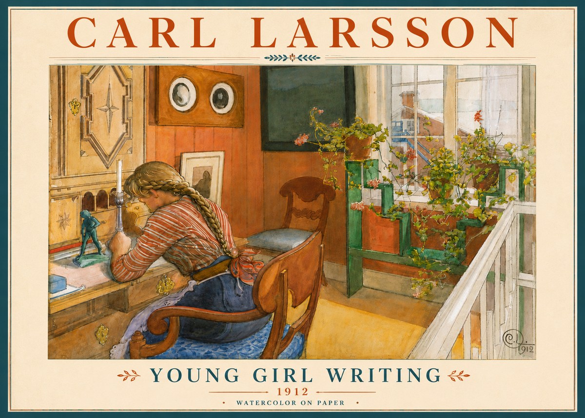 Carl Larsson Young Girl Writing No6 - Affiche