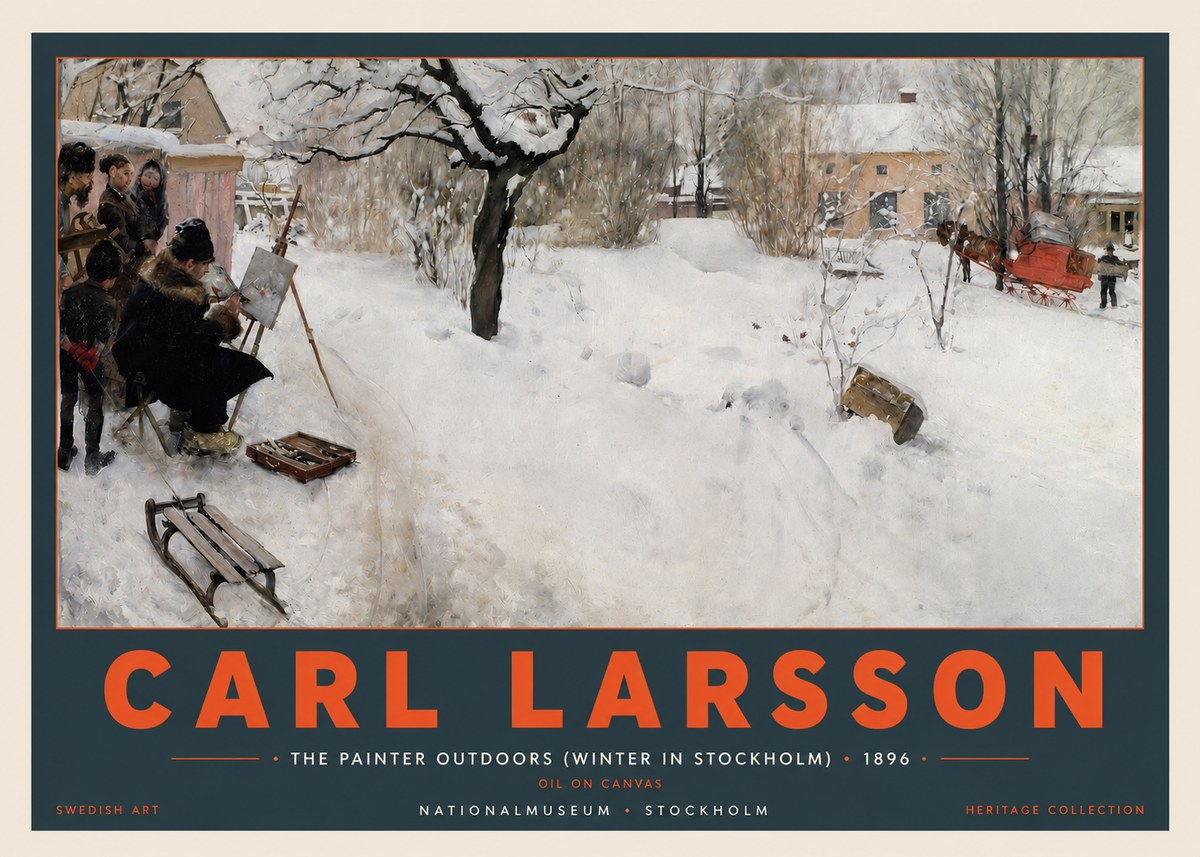 Carl Larsson The Painter Outdoors (Winter in Stockholm) No2 - Affiche