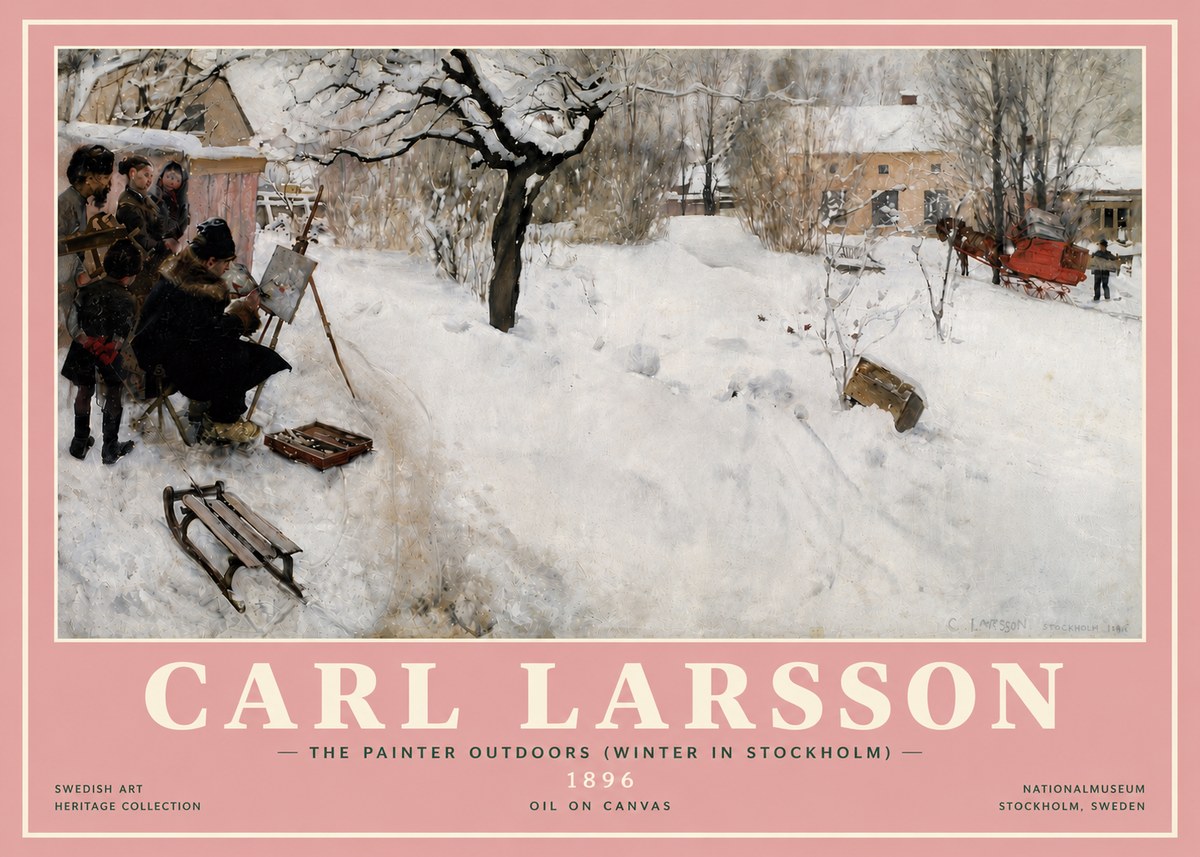 Carl Larsson The Painter Outdoors (Winter in Stockholm) No5 - Affiche