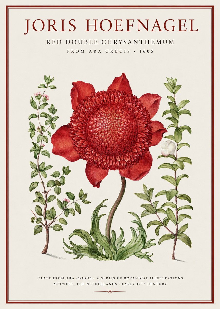 Joris Hoefnagel Red Double Chrysanthemum No1 - Affiche
