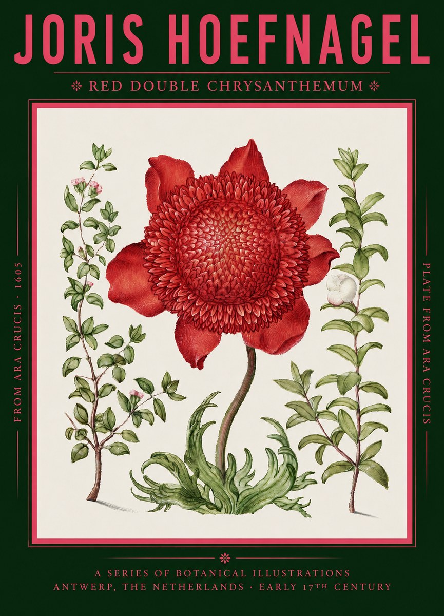Joris Hoefnagel Red Double Chrysanthemum No2 - Affiche
