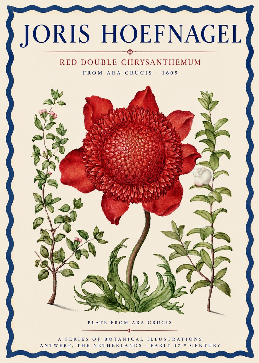 Joris Hoefnagel Red Double Chrysanthemum No3 - Affiche