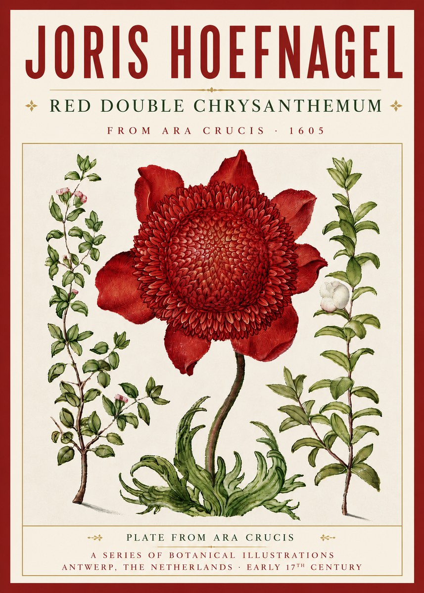 Joris Hoefnagel Red Double Chrysanthemum No5 - Affiche