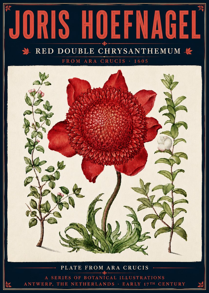 Joris Hoefnagel Red Double Chrysanthemum No6 - Affiche