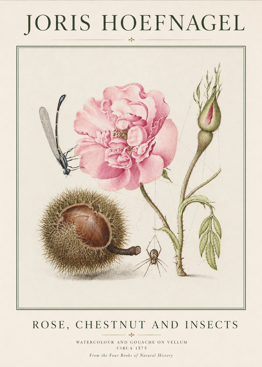 Joris Hoefnagel Rose, Chestnut and Insects No1 - Affiche