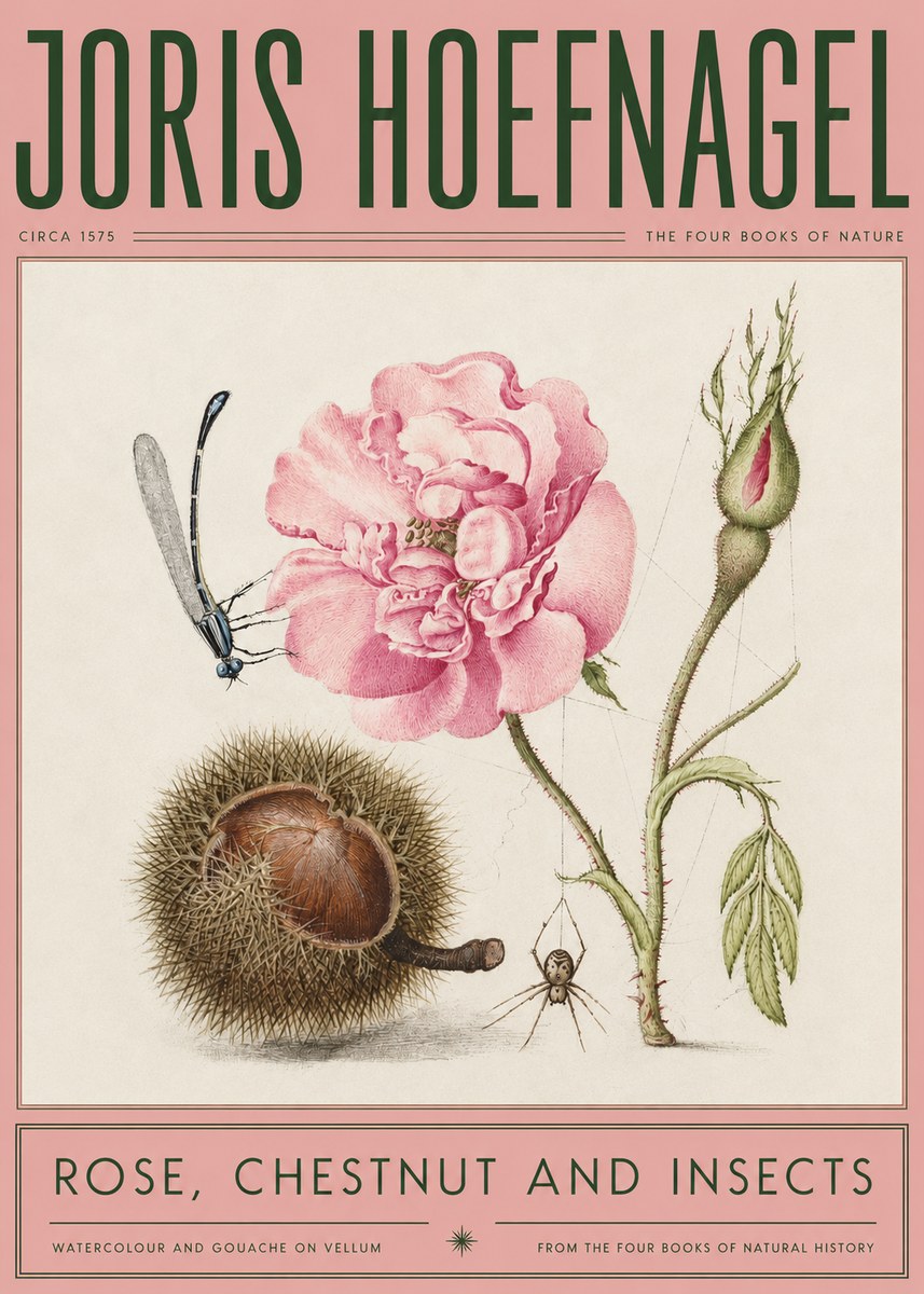 Joris Hoefnagel Rose, Chestnut and Insects No2 - Affiche
