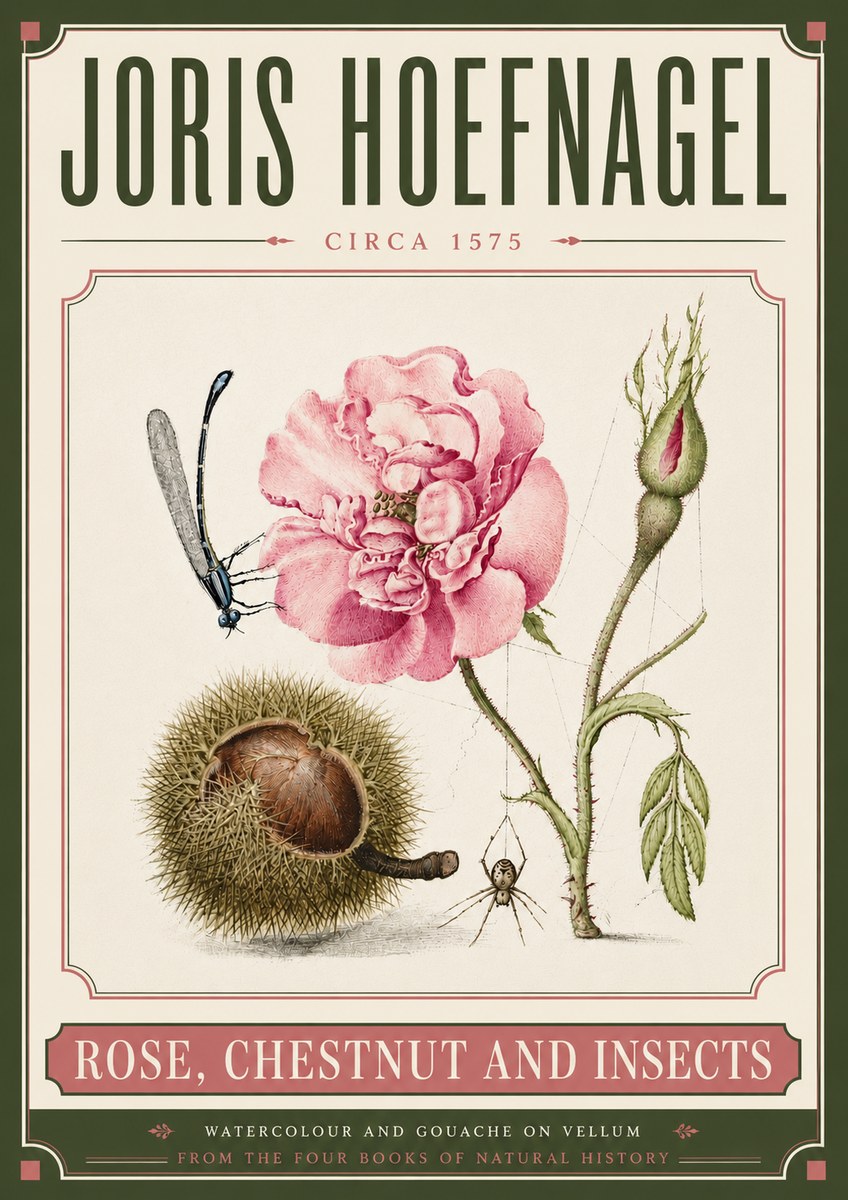 Joris Hoefnagel Rose, Chestnut and Insects No6 - Affiche