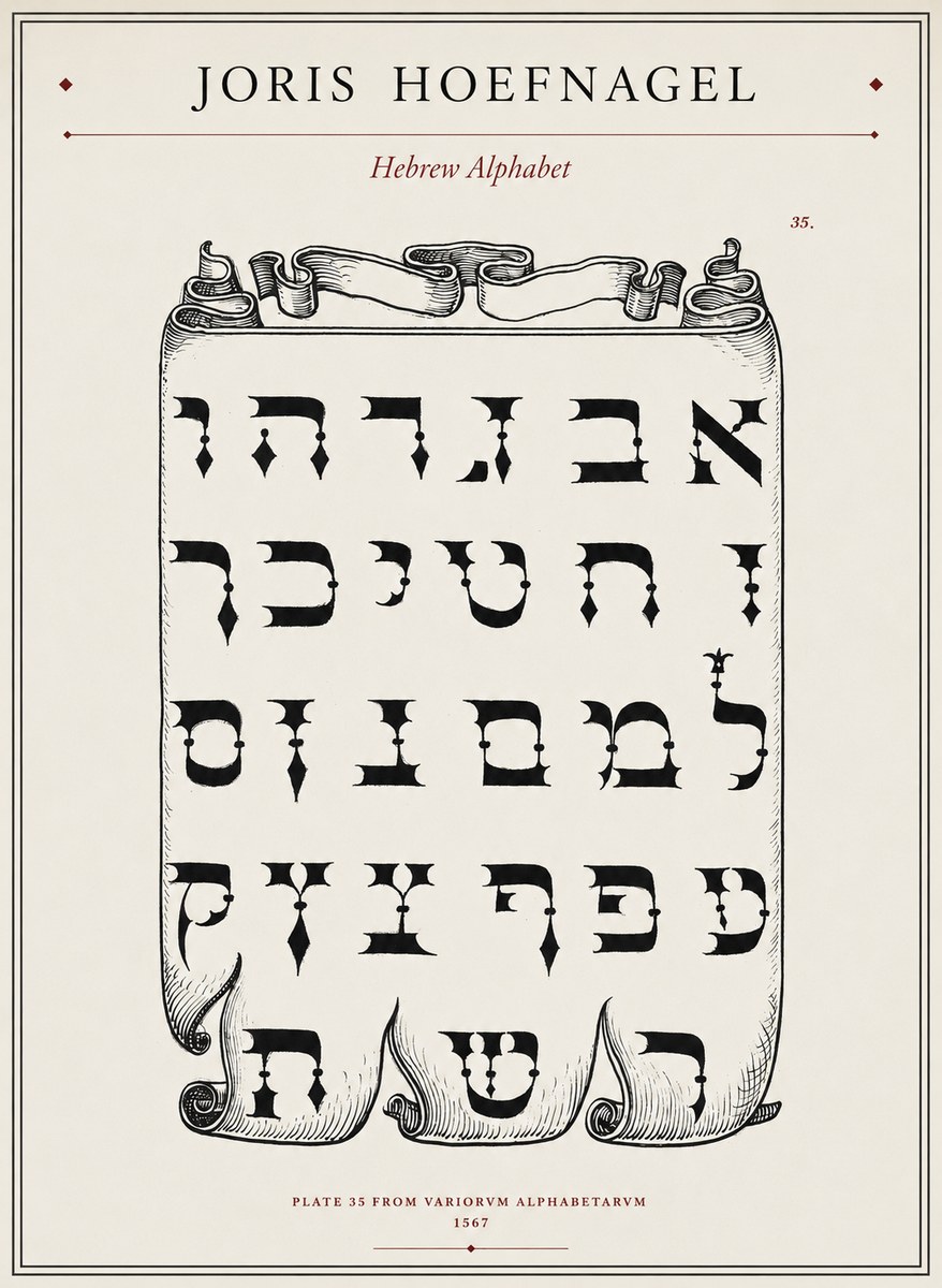Joris Hoefnagel Hebrew Alphabet No1 - Affiche