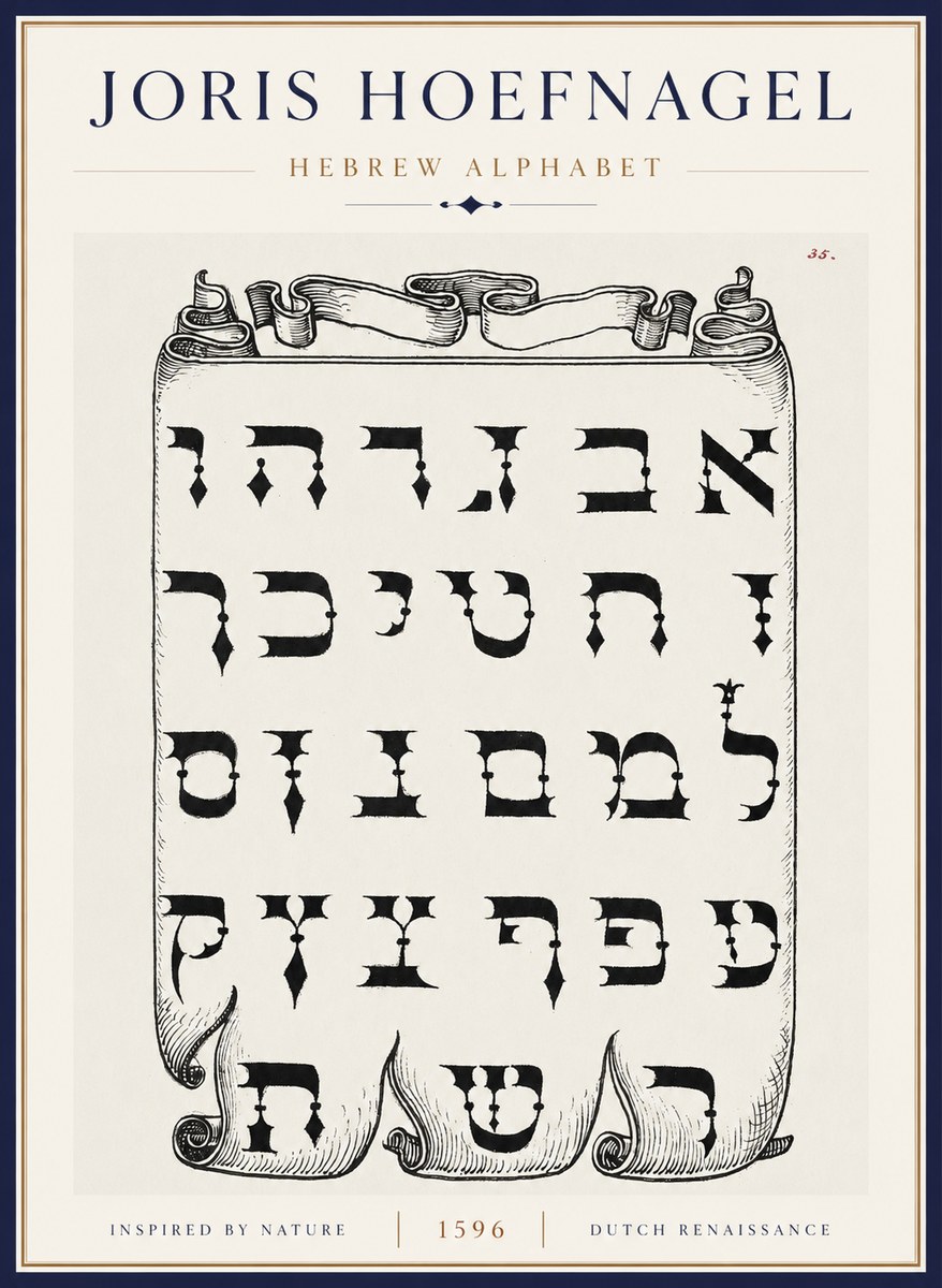 Joris Hoefnagel Hebrew Alphabet No5 - Affiche