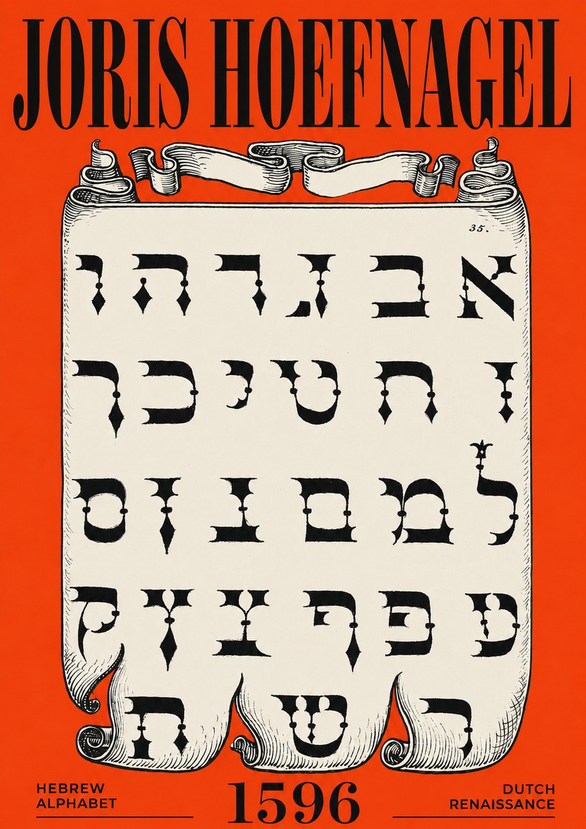 Joris Hoefnagel Hebrew Alphabet No6 - Affiche