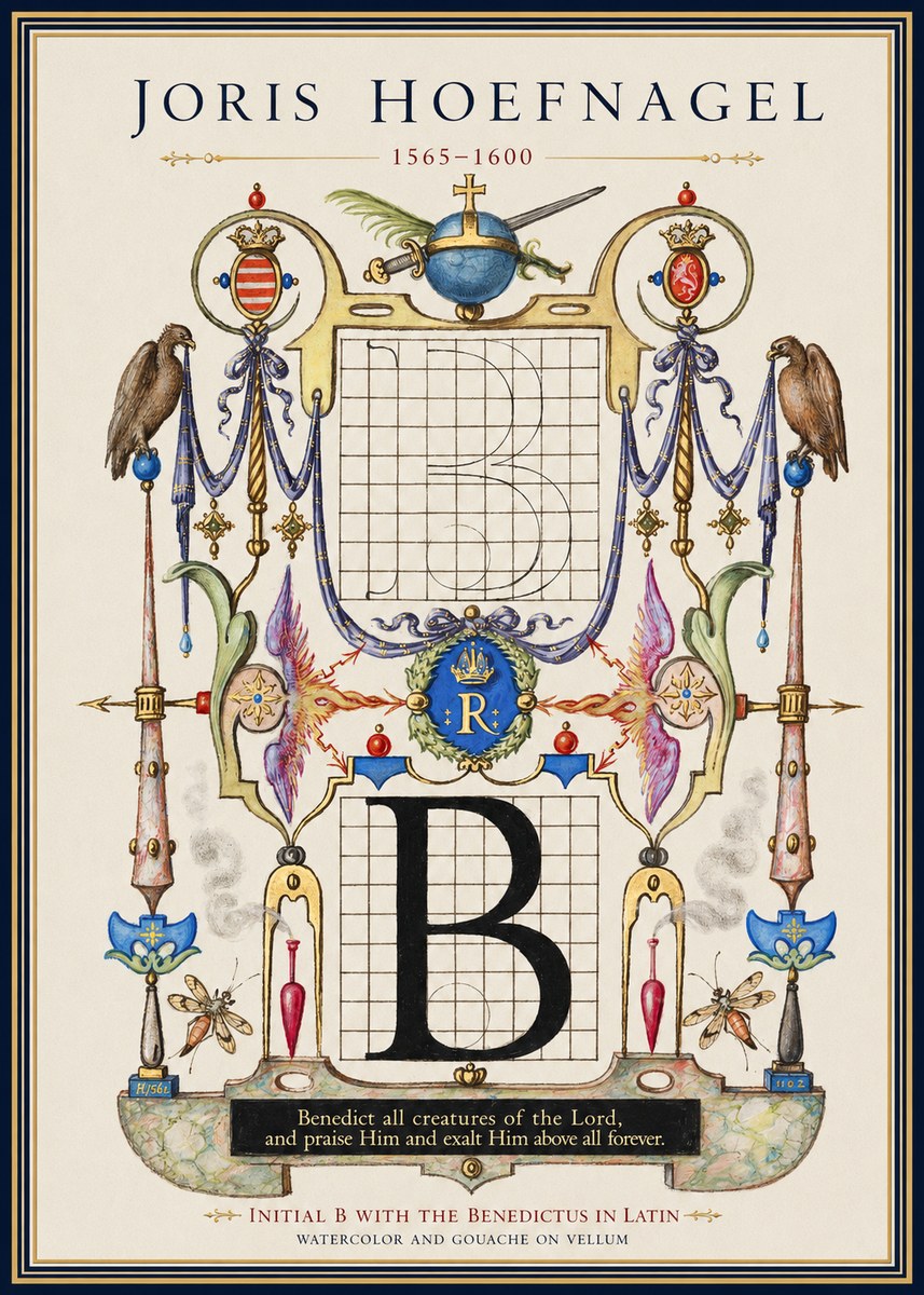 Joris Hoefnagel Initial B with the Benedictus in Latin No1 - Affiche