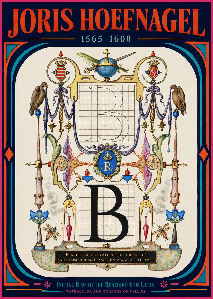 Joris Hoefnagel Initial B with the Benedictus in Latin No2 - Affiche