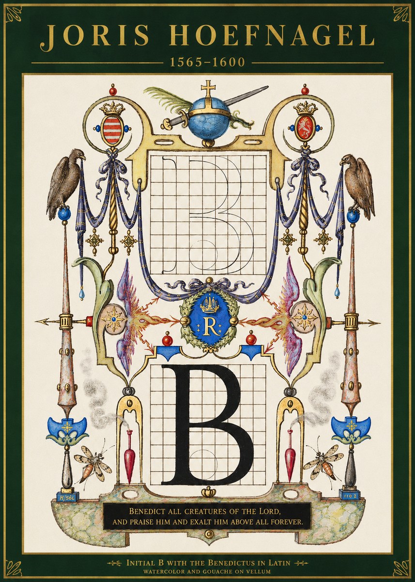 Joris Hoefnagel Initial B with the Benedictus in Latin No3 - Affiche