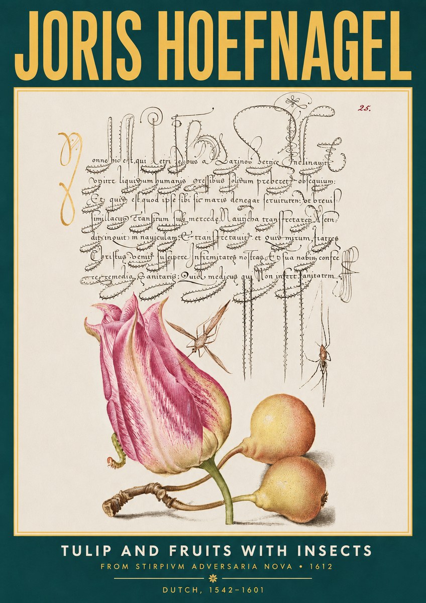 Joris Hoefnagel Tulip and Fruits with Insects No3 - Affiche