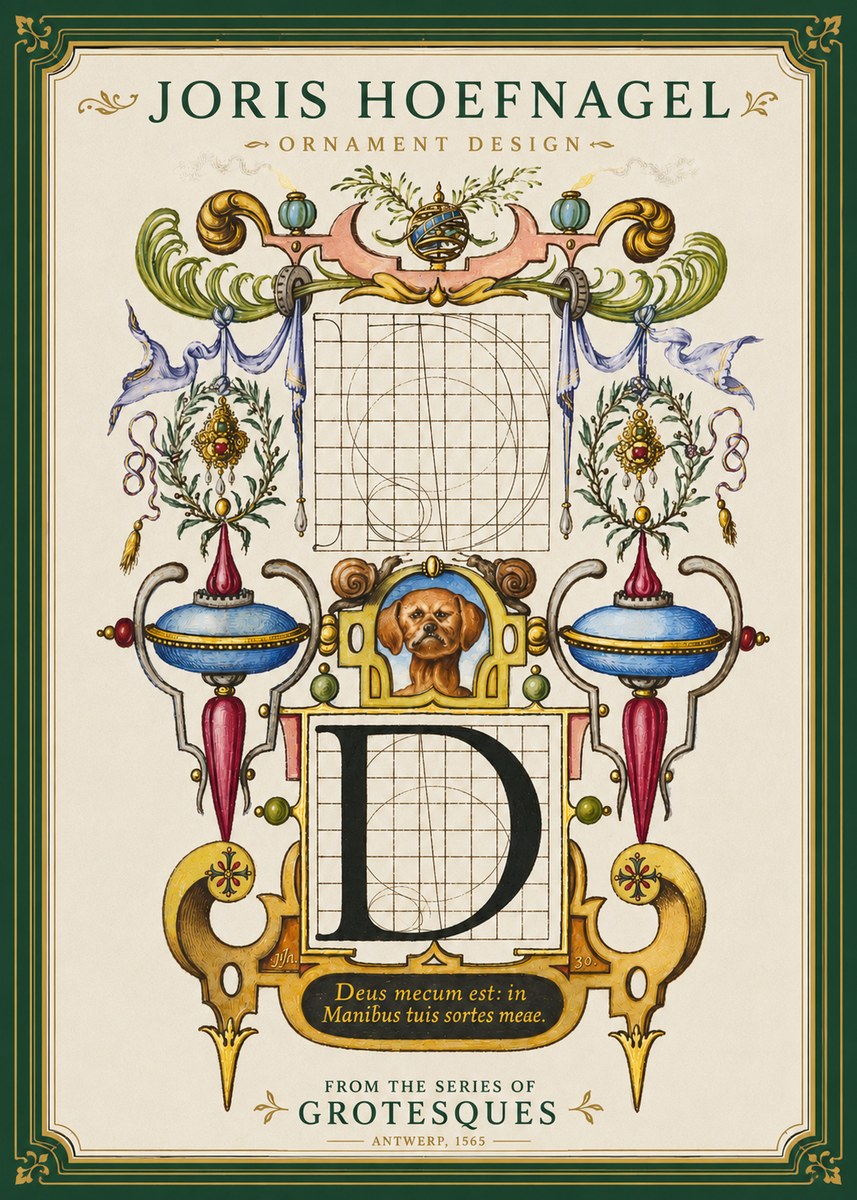 Joris Hoefnagel Illuminated Initial 'D' No4 - Affiche