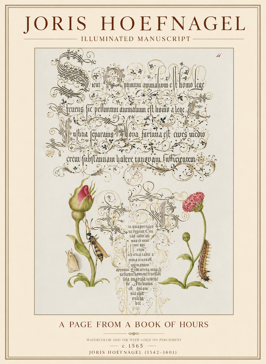 Joris Hoefnagel A Page from a Book of Hours No1 - Affiche