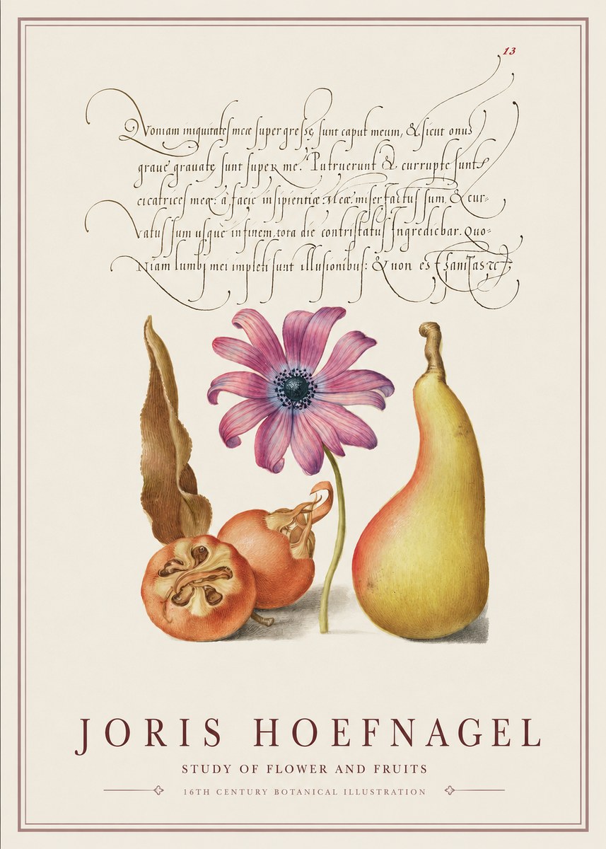 Joris Hoefnagel Study of Flower and Fruits No1 - Affiche