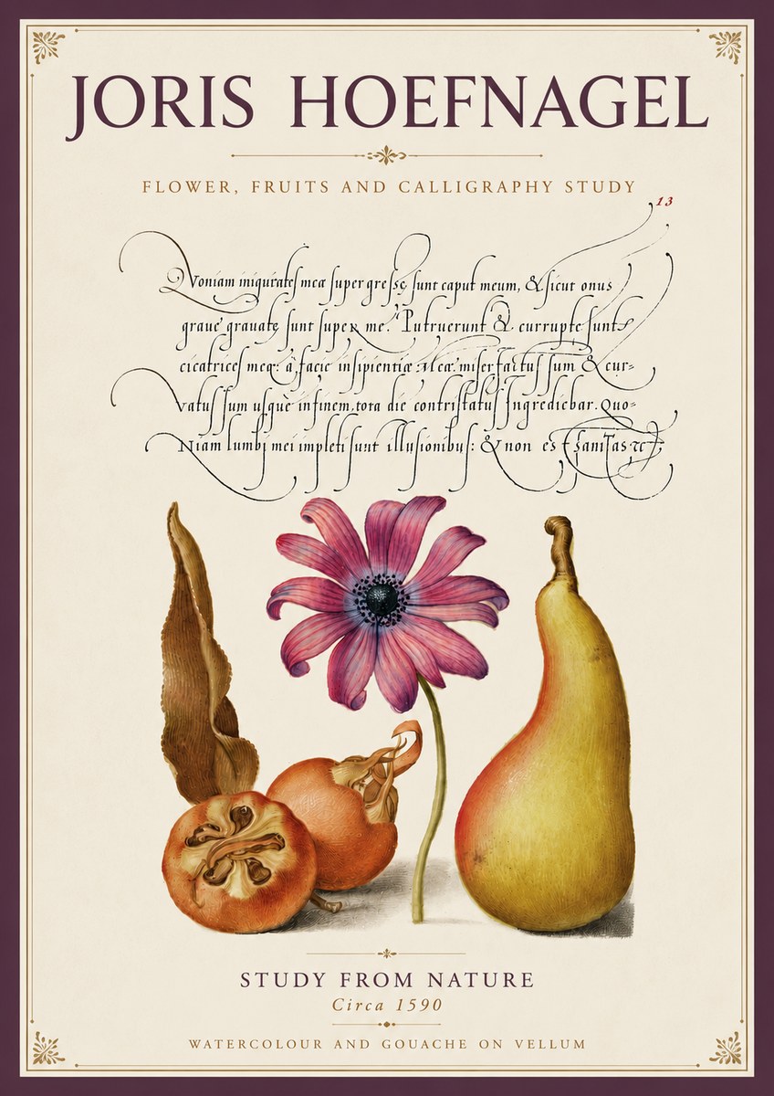 Joris Hoefnagel Study of Flower and Fruits No6 - Affiche