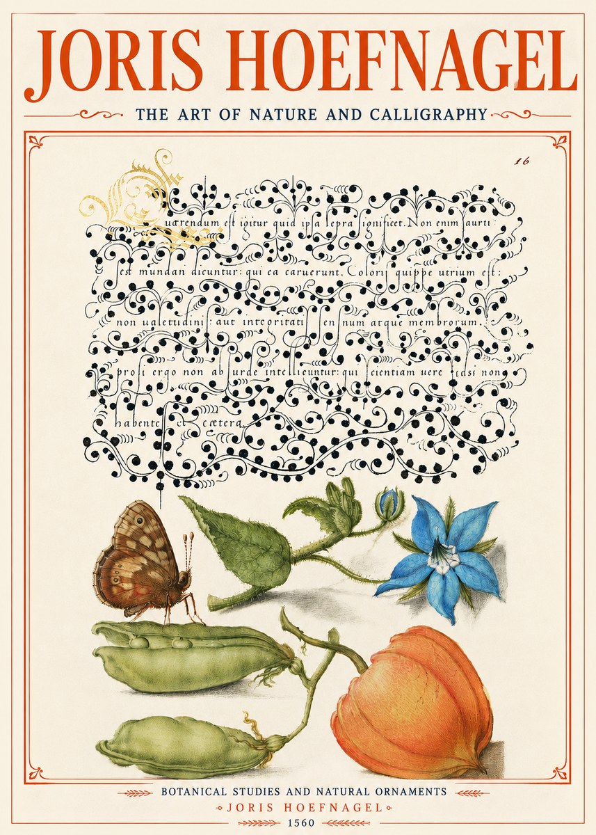 Joris Hoefnagel Study of Plants and Butterfly No6 - Affiche