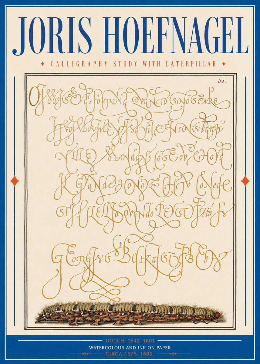 Joris Hoefnagel Calligraphy Study with Caterpillar No2 - Affiche