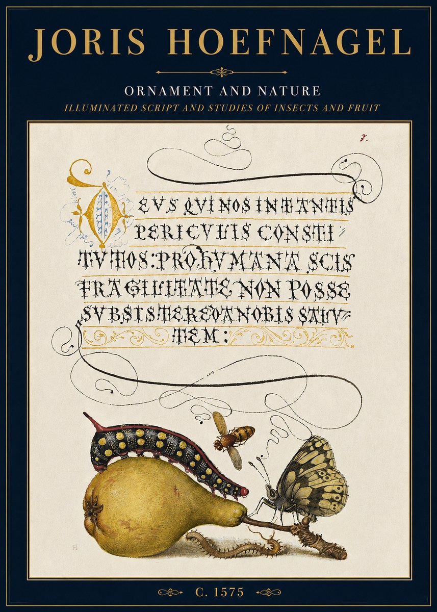 Joris Hoefnagel Ornament and Nature - Illuminated Script and Studies of Insects and Fruit No3 - Affiche