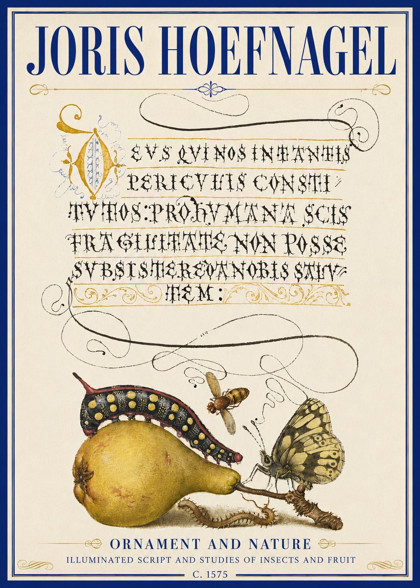 Joris Hoefnagel Ornament and Nature - Illuminated Script and Studies of Insects and Fruit No5 - Affiche