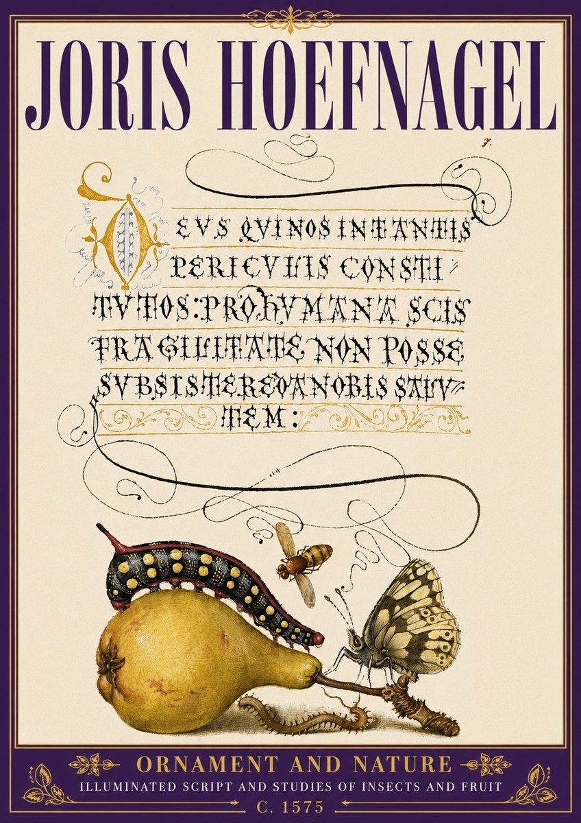 Joris Hoefnagel Ornament and Nature - Illuminated Script and Studies of Insects and Fruit No6 - Affiche