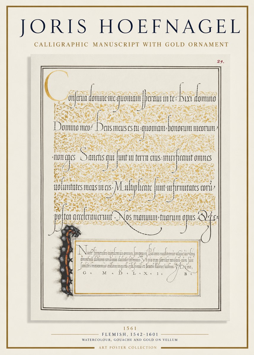 Joris Hoefnagel Calligraphic Manuscript with Gold Ornament No1 - Affiche
