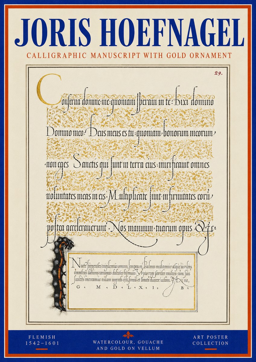 Joris Hoefnagel Calligraphic Manuscript with Gold Ornament No3 - Affiche