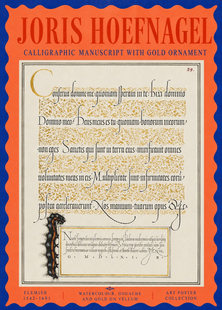 Joris Hoefnagel Calligraphic Manuscript with Gold Ornament No5 - Affiche