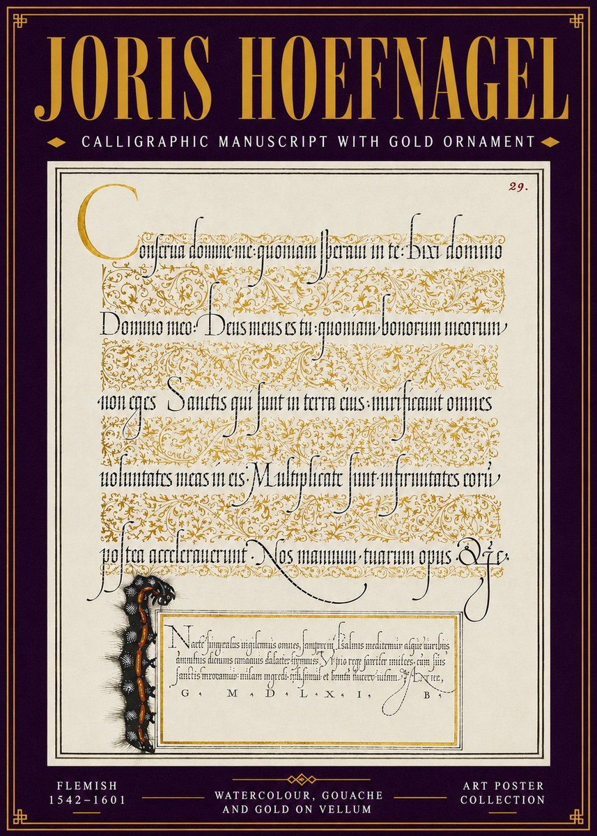 Joris Hoefnagel Calligraphic Manuscript with Gold Ornament No6 - Affiche