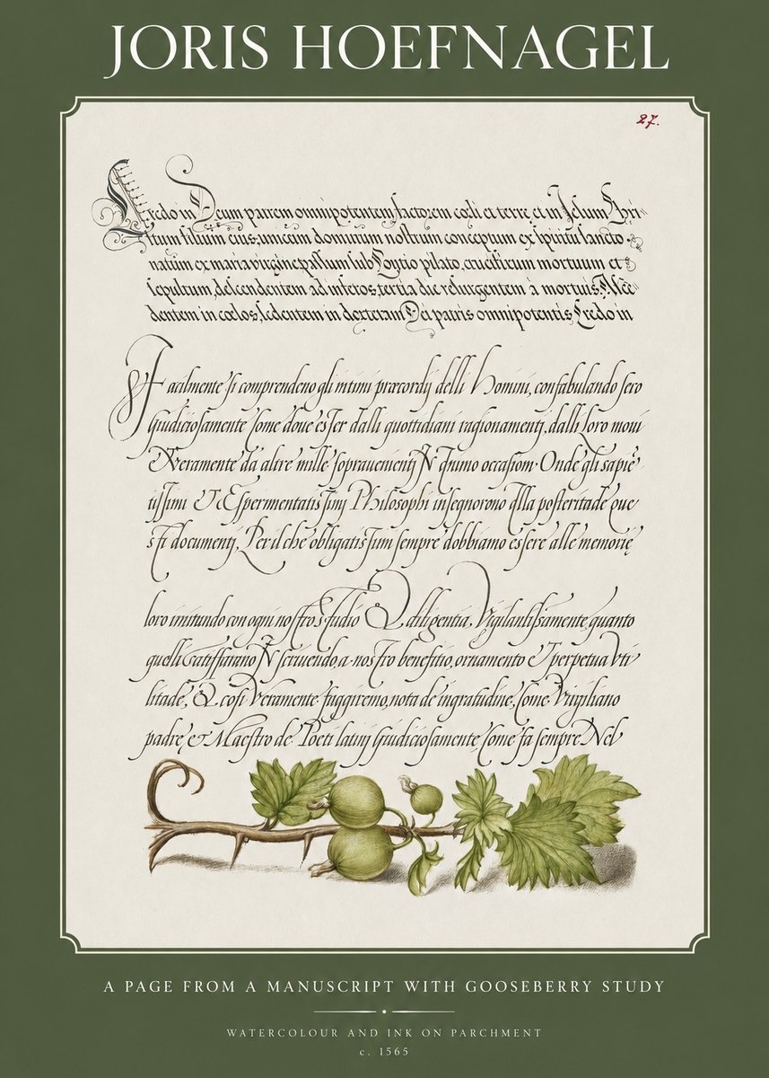 Joris Hoefnagel A Page from a Manuscript with Gooseberry Study No1 - Affiche