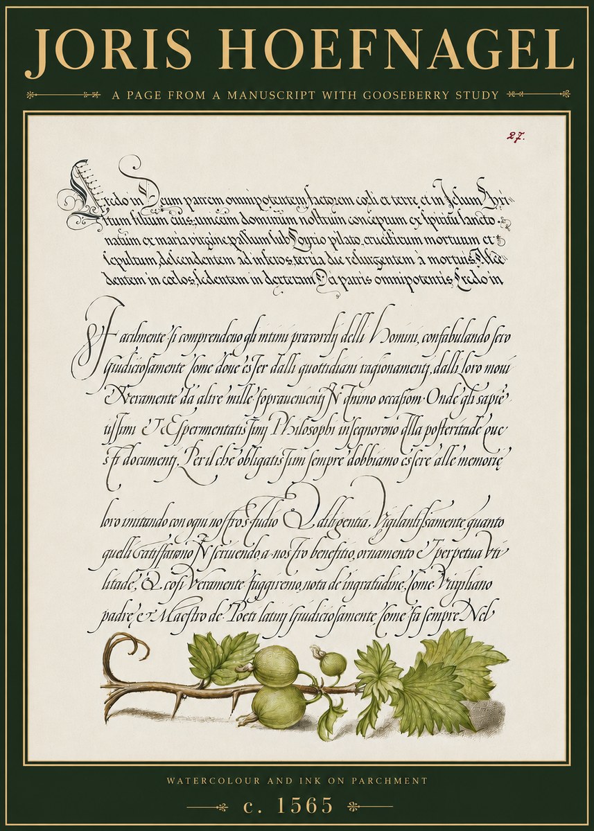 Joris Hoefnagel A Page from a Manuscript with Gooseberry Study No4 - Affiche