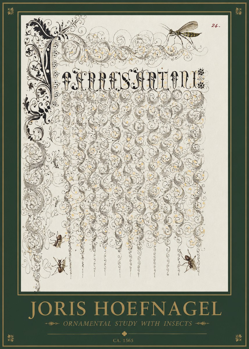 Joris Hoefnagel Ornamental Study with Insects No1 - Affiche